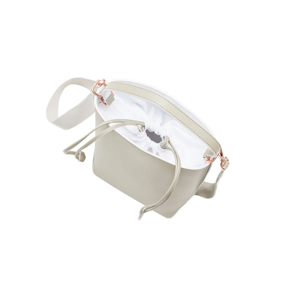 MISCHA Leather Bucket Bag - Stone (top close)