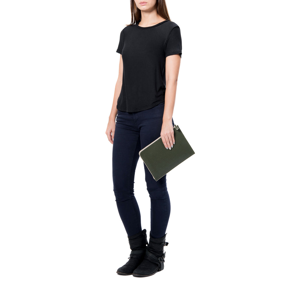 MISCHA Leather Folio Pouch - Ash (model shot)