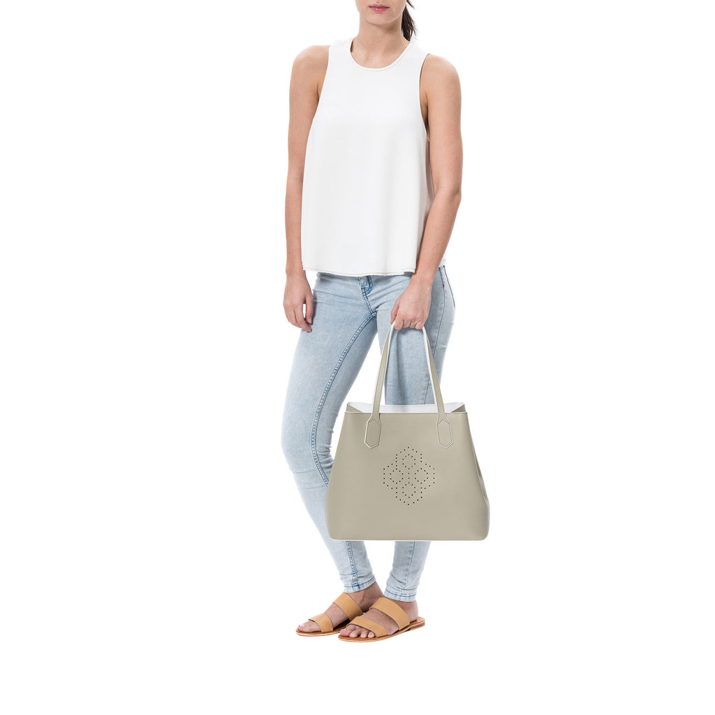 MISCHA Monogram Tote - Stone (model shot2)